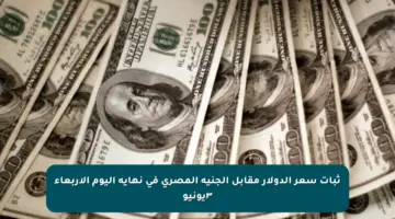 ثبات سعر الدولار مقابل الجنيه المصرى فى نهاية اليوم الأربعاء ٣يونيو